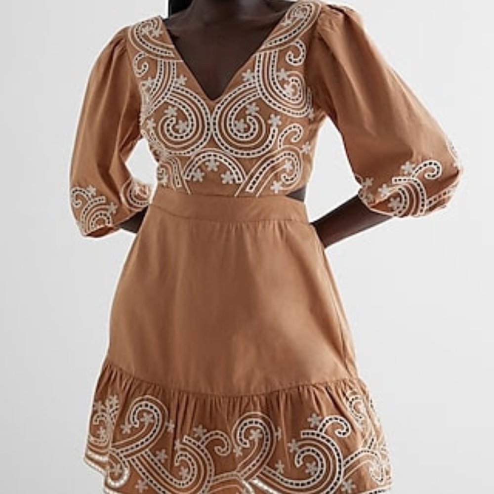 Express V-Neck Poplin Mini Dress Large